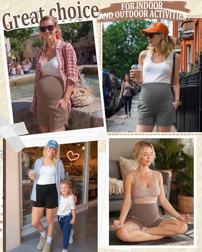 3 Pack Women's Maternity Shorts - color: Coffee, Light Grey, Black, size: Small