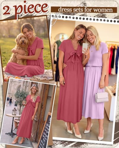 Women's Maxi Sundress Cropped Cardigan Set - color: Red, size: X-Large