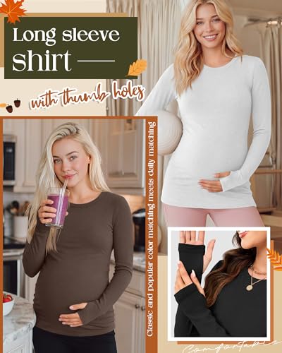 Oakgarden 3 Pack Womens Maternity Thermal Long Sleeve Shirts - color: Brown, White, Black, size: Medium
