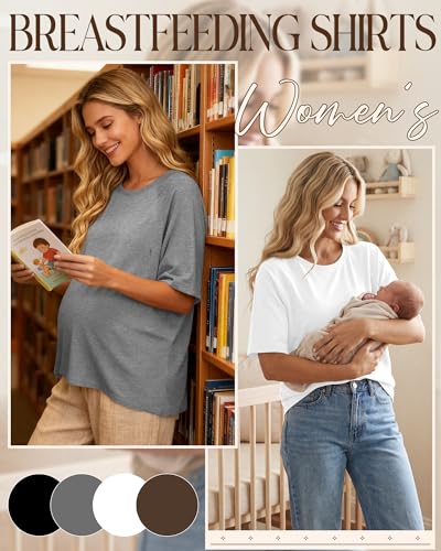 4 Pack Women's Nursing Shirts - color: Light Brown, White, Light Gray, Black, size: Medium