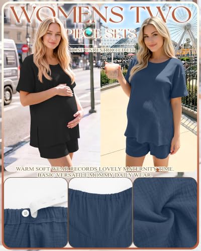 Riyiper 4 Pcs 100% Cotton Maternity Pajamas Sets - color: Blue, Black, size: X-Large