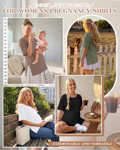 4 Pack Women's Maternity T Shirts - color: Gray Green, Light Coffee, White, Black, size: Large