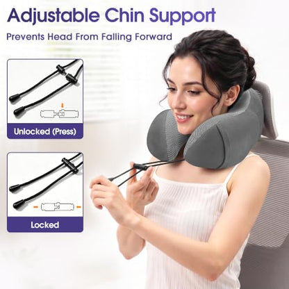 CloudBliss Neck Pillow for Airplanes, Memory Foam Travel Pillow, Grey - color: Dark Grey