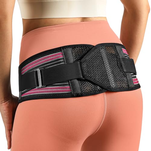 SI Joint Hip Brace with X-Shape Compression for Pelvic Stability, L - color: Rose, size: L