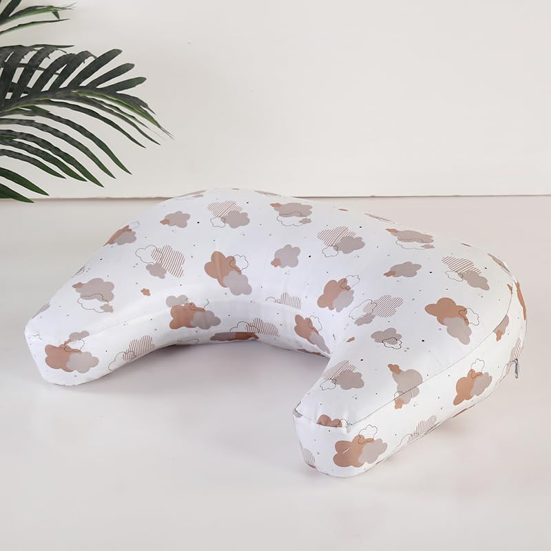 U-Shape Breastfeeding Nursing Pillow Set, 1 Insert and 2 Removable Covers - color: White & Pink Clouds