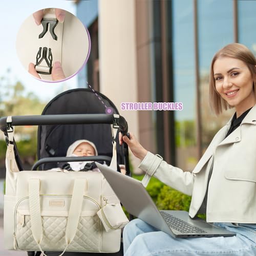 Tuwubi Diaper Bag Tote,Baby Diaper Bag with Pacifier Case - color: White, size: Large
