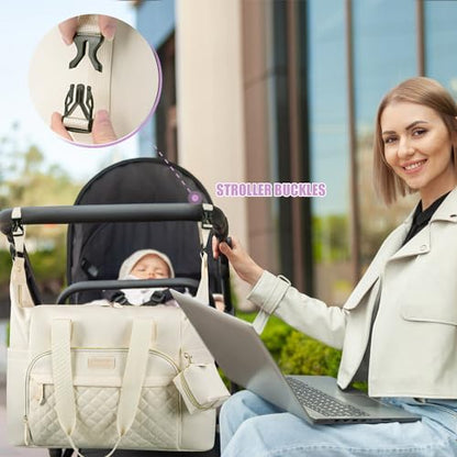Tuwubi Diaper Bag Tote,Baby Diaper Bag with Pacifier Case - color: White, size: Large