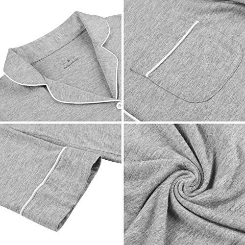 Samring Nightgowns for Women Long Sleeve Button Down Night Gown Sleepshirts - color: Light Grey, size: XX-Large