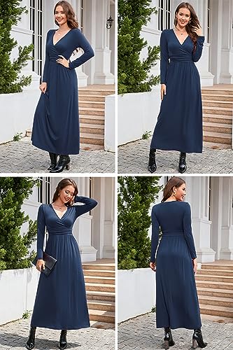 OUGES Women's Warp Pockets Maxi Fall Winter Cocktail Formal Dress 2026 - color: A-navy, size: X-Large
