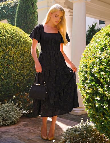 ZESICA Womens 2026 Summer Boho Wedding Guest Midi Dresses - color: Black, size: X-Small