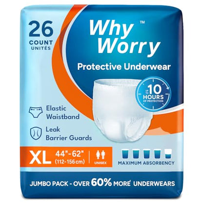WhyWorry Incontinence Underwear for Women & Men, XLarge, 26 Count - size: X-Large (26 Count)