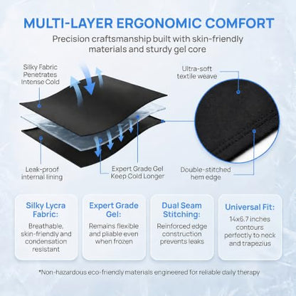 Reusable Neck Ice Pack Wrap - Hot Cold Therapy Gel Pack for Neck Shoulder Pain Relief, Adjustable Velcro Strap, Soft Lycra Fabric, Flexible Cervical Cold Compress for Injuries Recovery