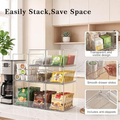 Clear Stackable Storage Drawers: Acrylic Organizer Bins 8 Pack - size: 8 Pack (4 Small+4 High)