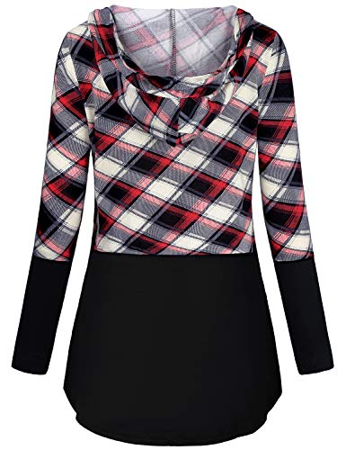 Quinee Women's Long Sleeve Plaid Colorblock Nursing Pullover Hoodie Sweatshirts - color: D Black Red Plaid, size: Medium