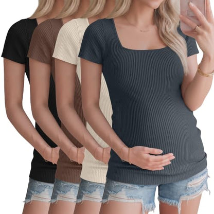 Ficerd 4 Pack Women's Maternity Shirts - color: Charcoal Gray, Apricot, Brown, Black, size: X-Large