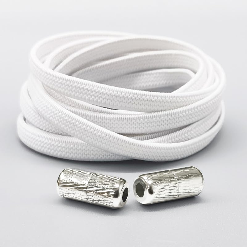 No Tie Elastic Shoelaces, Adjustable Tieless Shoe Laces for Sneakers, Boots | One Size Fits All Kids, Adults - color: White