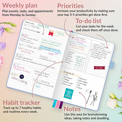 GoGirl Planner for Women, Undated Weekly Agenda Journal, Light Blue - color: Light Blue, size: A5 (5.8'' x 8.3'')