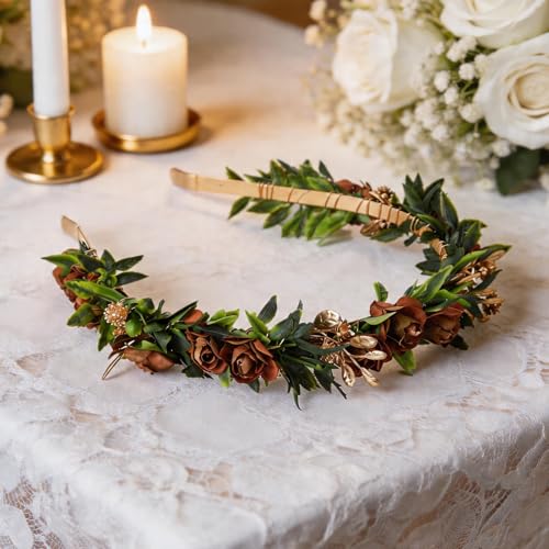 Fairy Flower Crown Headband, Brown Rose Floral Headpiece - color: Brown