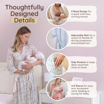 Maternity Robe - Botanical Collection - color: Pink Botanical, size: Small