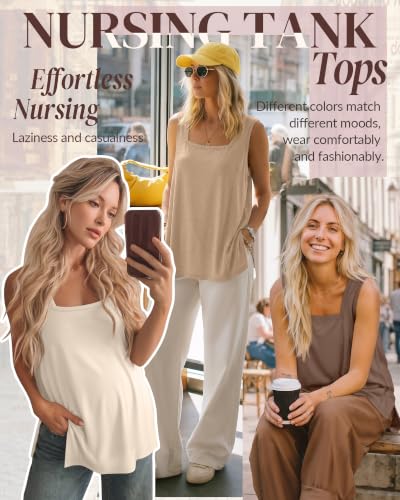 3 Pack Women's Nursing Tank Shirts - color: Cream, Camel, Coffee, size: X-Large