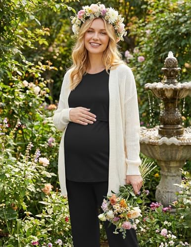 Ekouaer 3 Pack Postpartum Nursing Pajamas Breastfeeding Maternity Clothes - color: Black, size: Medium