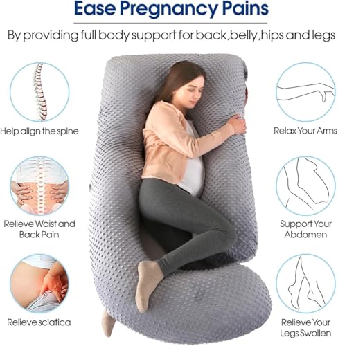 Elover U Shaped Pregnancy Pillow,Full Body Maternity Support - color: Minky Dot Velvet-black Grey
