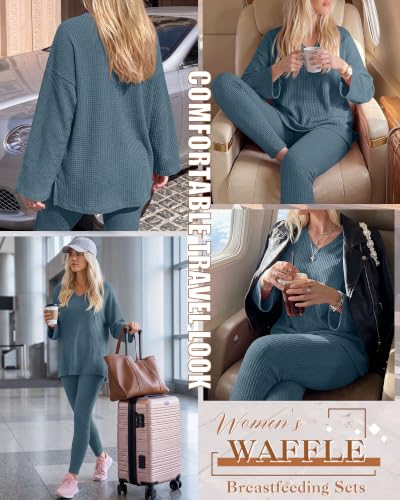 Neer 2 Pcs Maternity Nursing Pajamas Set Oversize - color: Haze Blue, size: XX-Large
