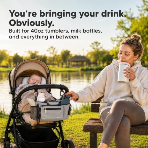 KeaBabies Stroller Organizer Bag, Stroller Caddy, Cup Holder (Mystic Gray) - color: Mystic Gray