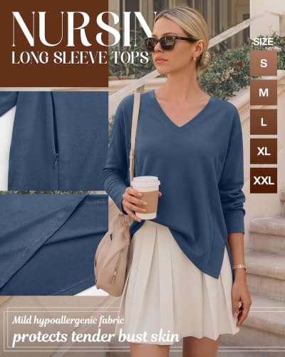 Riyiper 3 Pack Women's Nursing Shirts for Breastfeeding - color: Haze Blue, Camel, Cream, size: Medium