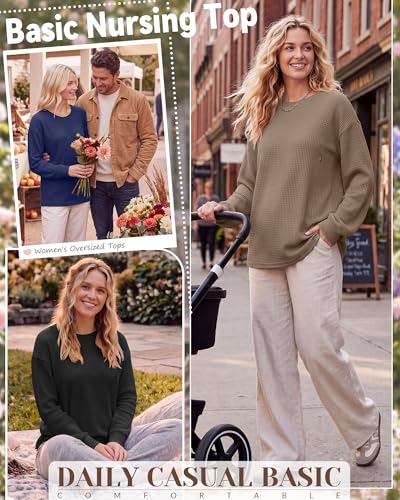 Oakgarden 3 Pack Women's Oversized Nursing Tops - color: Dark Blue, Coffee, Black, size: X-Large
