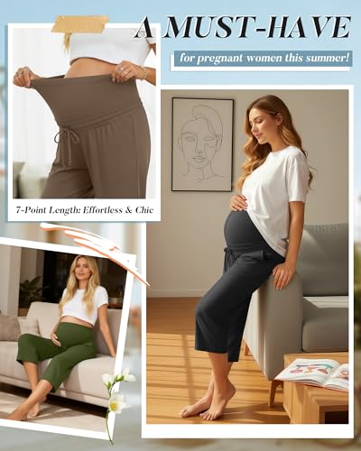 3 Pack Maternity Capri Pants - color: Black, Army Green, Coffee, size: X-Large