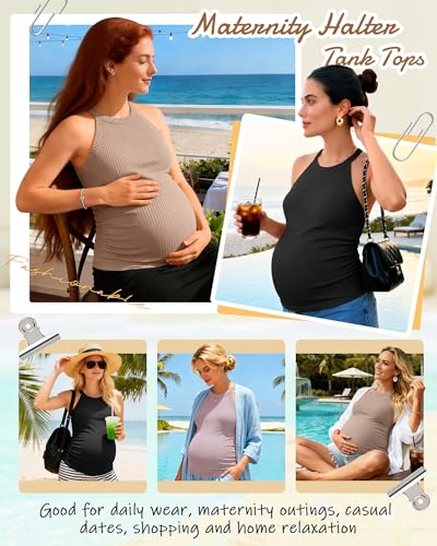 3 Pack Women's Maternity Tank Tops - color: Black, Khaki, Gray Purple, size: Small