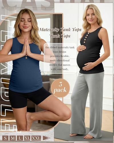 3 Pack Maternity Tank Tops Ribbed Tops - color: Wine Red, Navy Blue, Black, size: X-Large