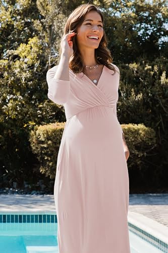 LaClef Women's Wrapped Ruched Maternity Dress with Pocket - color: Blush, size: Small