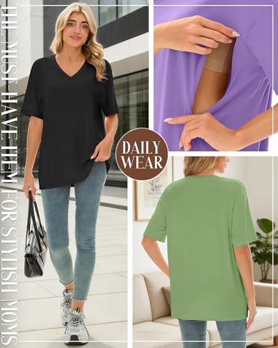 4 Pack Women's Oversize Nursing Tops - color: Light Purple, Light Green, Light Gray, Black, size: X-Large