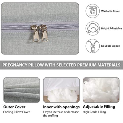 BATTOP Pregnancy Pillows for Sleeping,Maternity Pillow with Cooling Cover,Support for Belly,Hips, Legs,Pregnancy Must Haves,Side Sleeper Body Pillow - color: Cooling-grey