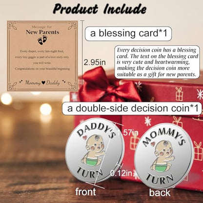 Lovely Double-Sided New Parents Funny Decision Coin with Blessing Card - color: Stylea-silver