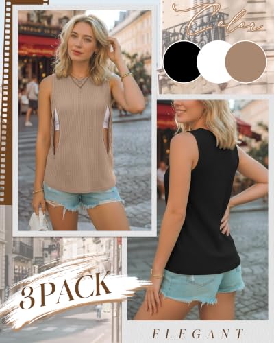 Xaatren 3 Pack Nursing Tank Tops for Breastfeeding - color: Black, White, Khaki, size: Medium