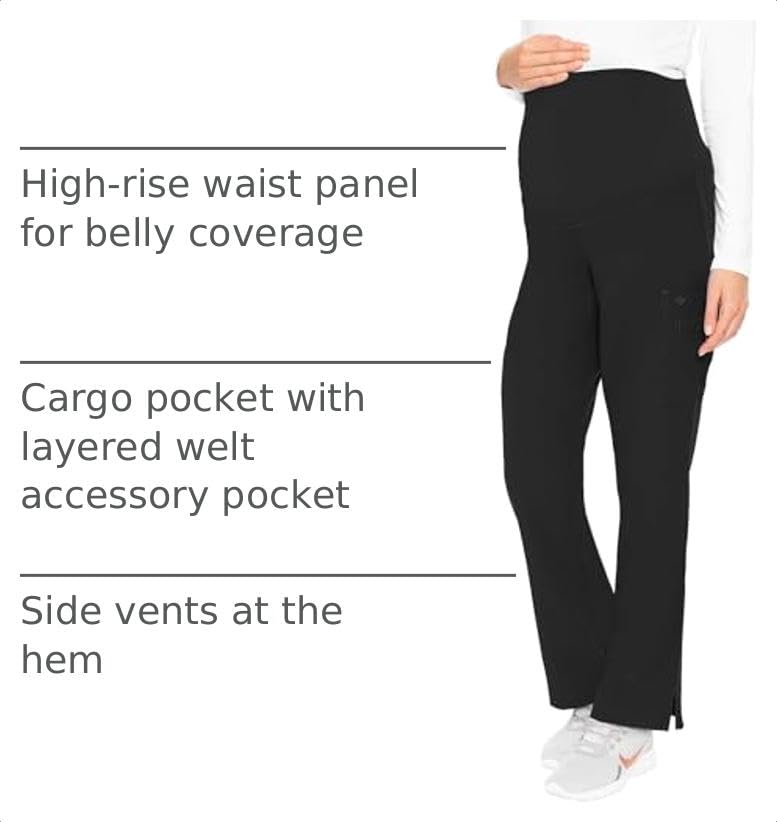Med Couture Touch Maternity Scrub Pant Straight Leg with 3 Pockets - color: Black, size: XX-Large Plus