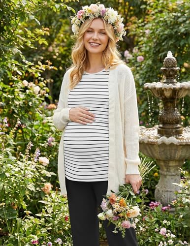 Ekouaer 3 Pack Postpartum Nursing Pajamas Breastfeeding Maternity Clothes - color: Black White Stripes, size: Medium