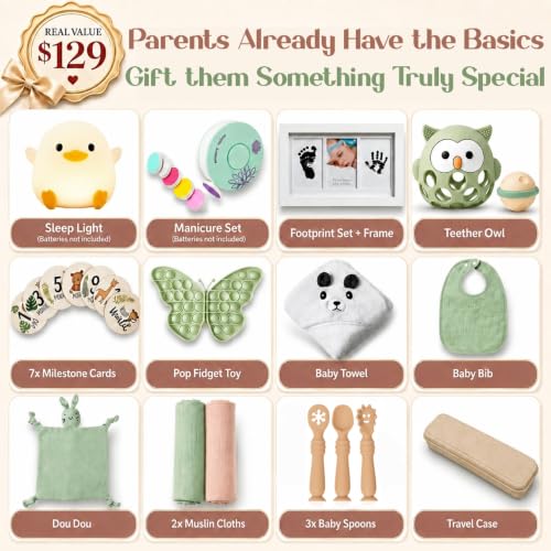 New Baby Gift Basket Curated 22-Piece Set with Infant Development Toys - color: 21 PCS - MINT GREEN