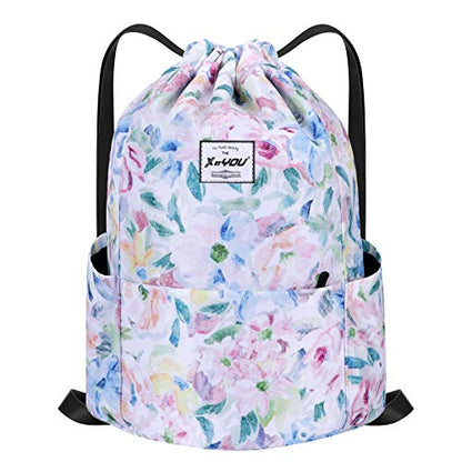 XEYOU Drawstring Backpack Bag Sport Gym Sackpack Beach Cinch Bag - color: Oil Painting Flowers