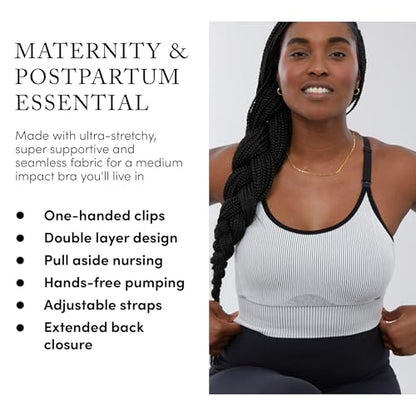 Ingrid & Isabel - Seamless Maternity and Nursing Sports Bra - color: Black/White Combo, size: Medium