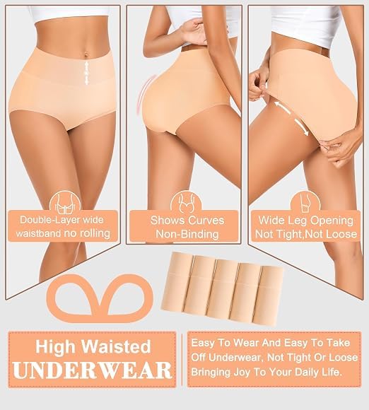 MISSWHO Cotton High Waisted Women Underwear Soft Briefs Full Coverage Comfy Ladies Panties (Regular & Plus Size) - color: 5 Pack=multicolor-a7, size: Medium