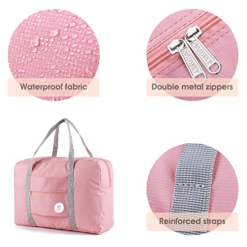 Narwey Personal Item Travel Bag, Foldable Carry on Duffle Bag for Women Men - color: BA-Pink, size: without Shoulder Strap