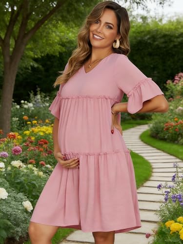 Maternity Summer Dress Sundress Babydoll Beach - color: Pink, size: Medium