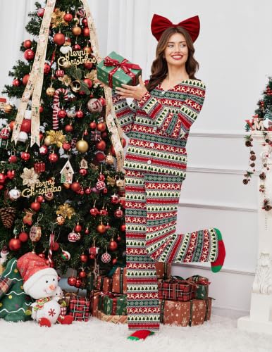 Ekouaer Womens Pajama Sets Button Up Long Sleeve Lounge Set Soft V Neck Pj - color: Chrismas Deer, size: XX-Large