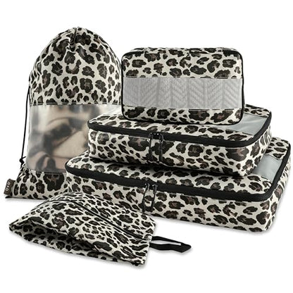 U+U 5 Set Packing Cubes, Travel Organizers with Shoe Bag (Leopard) - color: Leopard