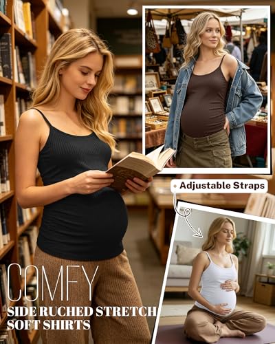 3 Pack Women's Maternity Tank Tops - color: Black, White, Coffee, size: Medium