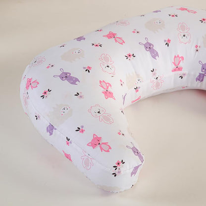 U-Shape Breastfeeding Nursing Pillow Set, 1 Insert and 2 Removable Covers - color: Pink & White Animals Party